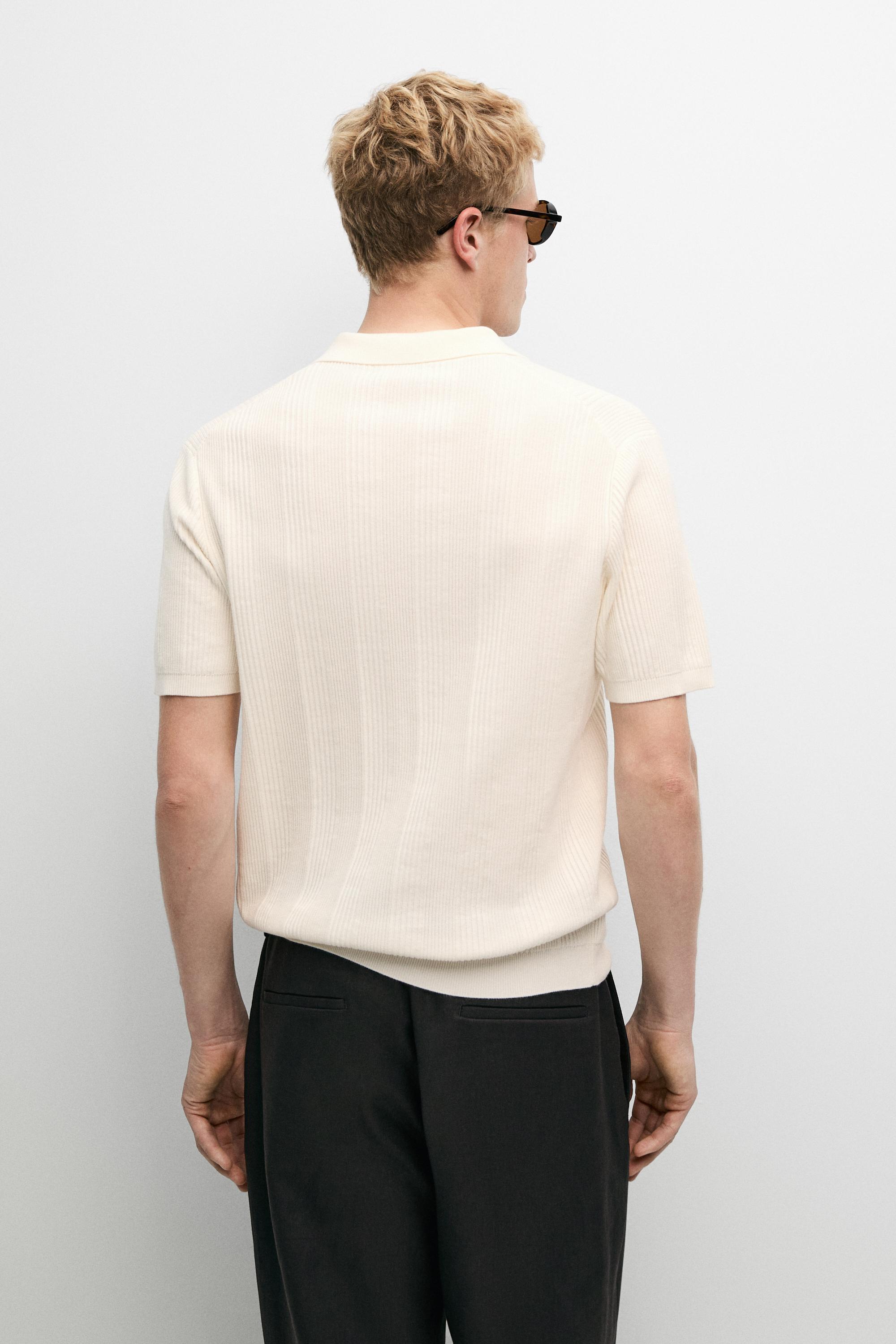 100% cotton textured striped knit polo shirt